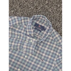 Vineyard Vines Flannel Shirt Mens‎ Small Green Navy Plaid Classic Fit Whale